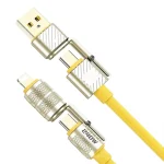 Codegen 240W 4 in 1 USB C - Lightning PD Quickcharge 2 mt Telefon Tablet Notebook Silikon Metal Hızlı Şarj Kablosu Sarı - Görsel 2