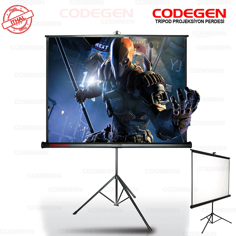 tx-24-240x200cm-tripodlu-ayakli-projeksiyon-perdesi Codegen TX-24 240x200 cm Tripod Ayaklı Taşınabilir Manuel Projeksiyon Perdesi (Arkası Siyah Fonlu) - Görsel 1
